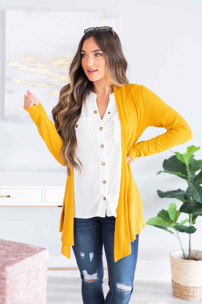 Essential Mustard Yellow Cardigan - Open Front – The Mint Julep Boutique