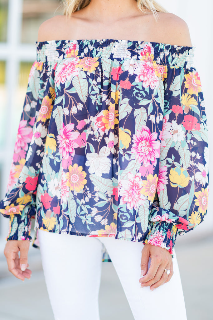 Happiness Acquired Navy Blue Floral Blouse – Shop The Mint