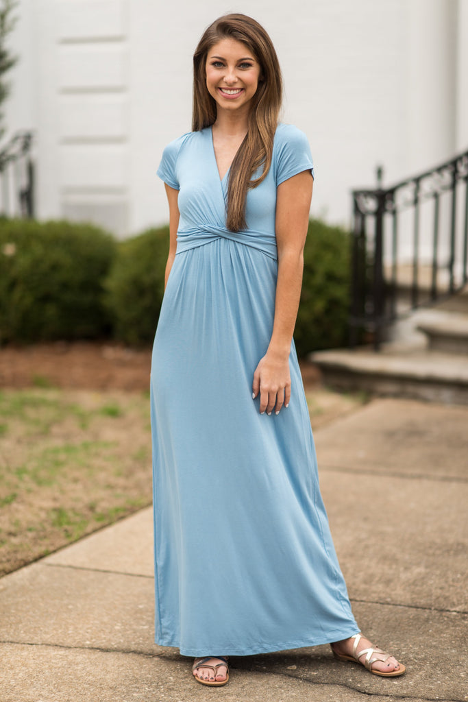 The Crossover Maxi Dress, Light Blue – The Mint Julep Boutique