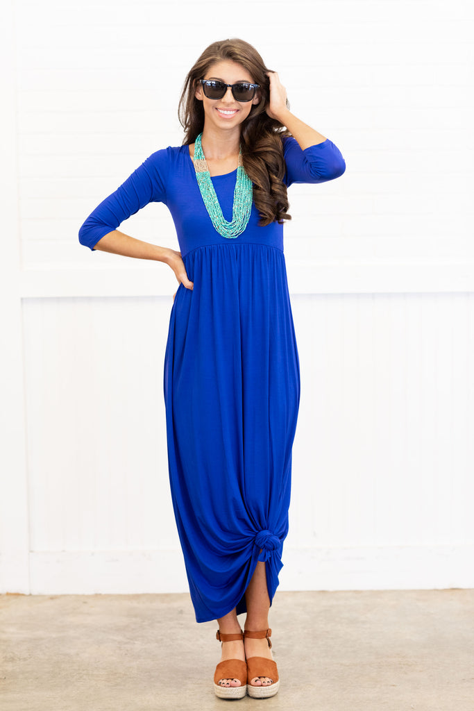 Solid 3/4 Sleeve Maxi Dress, Royal Blue – The Mint Julep Boutique