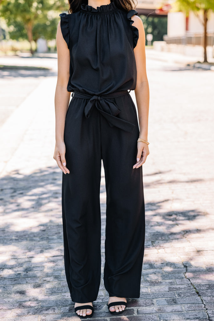 Put It To The Test Black Ruffle Jumpsuit - Chic Jumpsuits – Shop The Mint