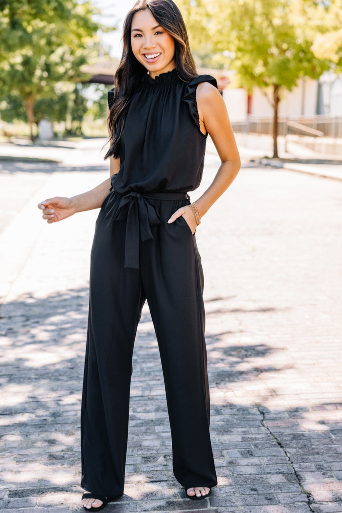 Put It To The Test Black Ruffle Jumpsuit - Chic Jumpsuits – Shop The Mint