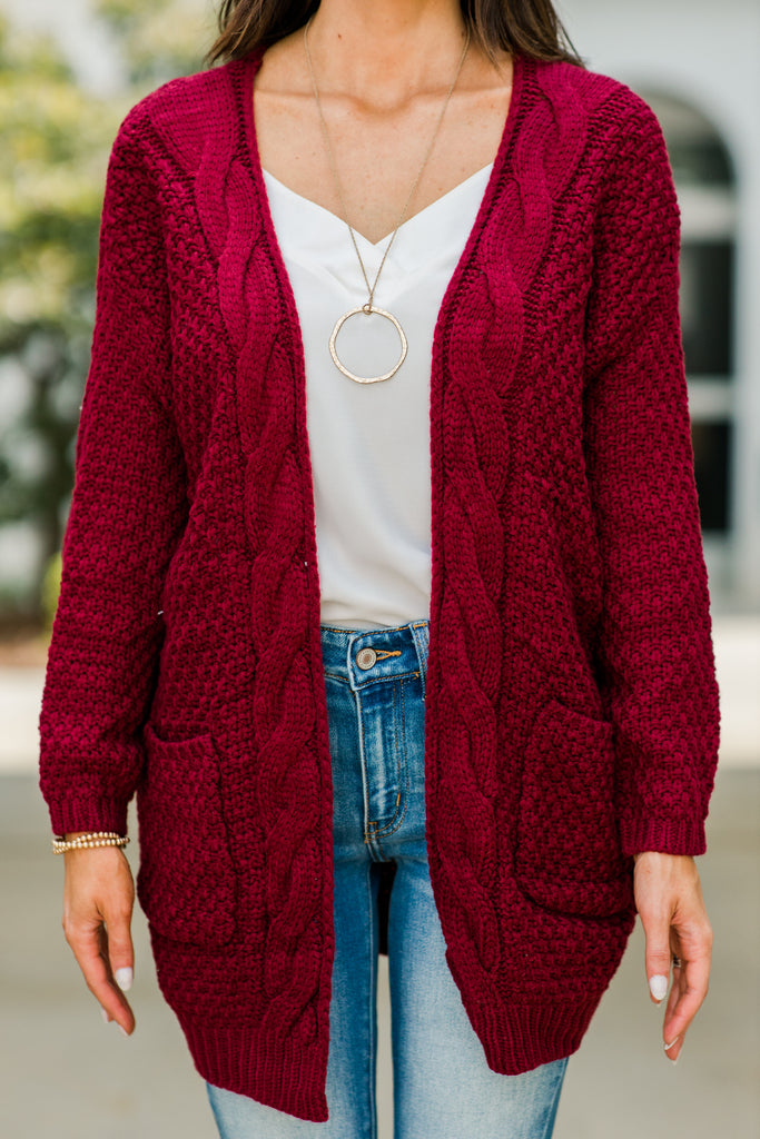 Classic Burgundy Red Cable Knit Cardigan Cozy Layers Shop The Mint