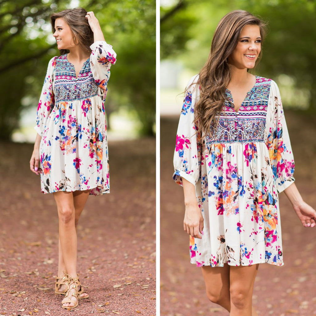 Influenced By Florals Ivory Boho Embroidered Dress – The Mint Julep ...