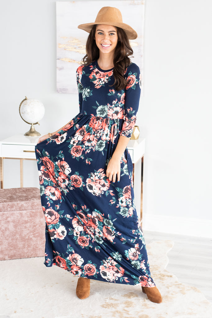 Classy Chic Navy Blue Floral Maxi Dress – Shop The Mint
