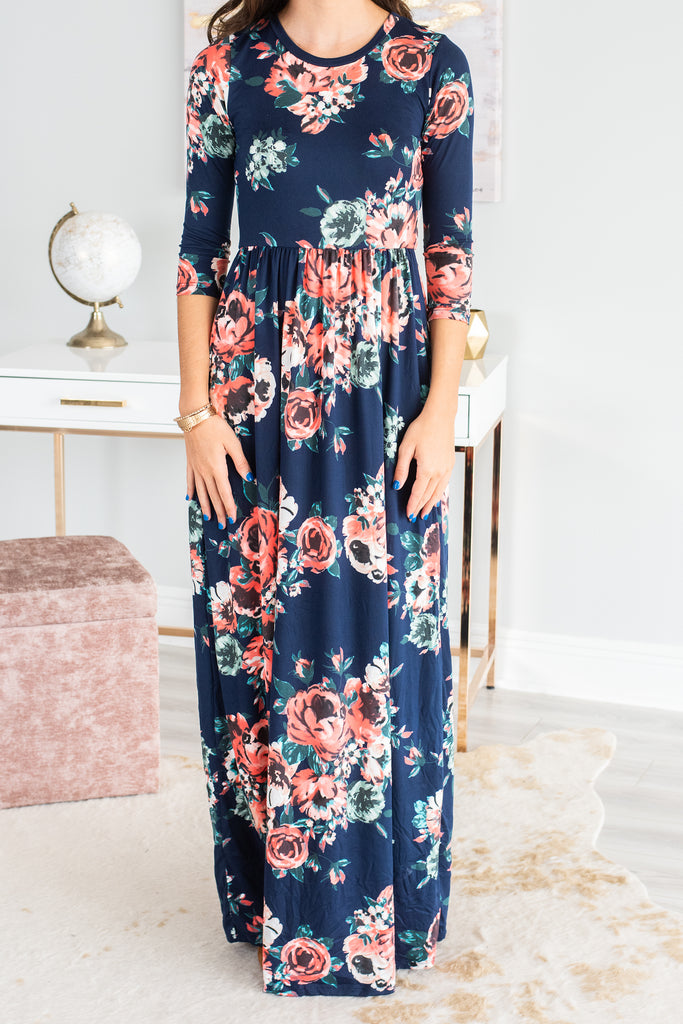 Classy Chic Navy Blue Floral Maxi Dress – The Mint Julep Boutique