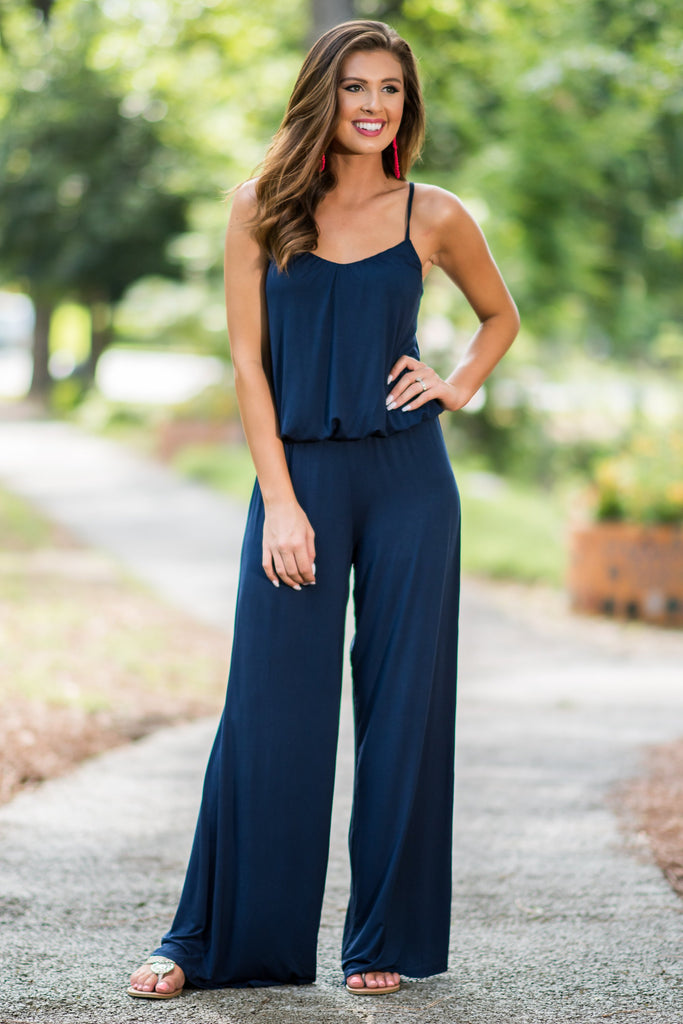 In A Crowd Of People Jumpsuit, Navy – The Mint Julep Boutique
