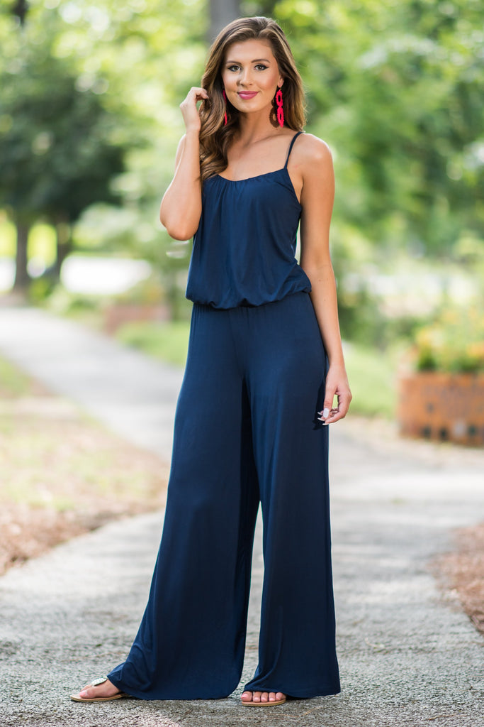 In A Crowd Of People Jumpsuit, Navy – The Mint Julep Boutique