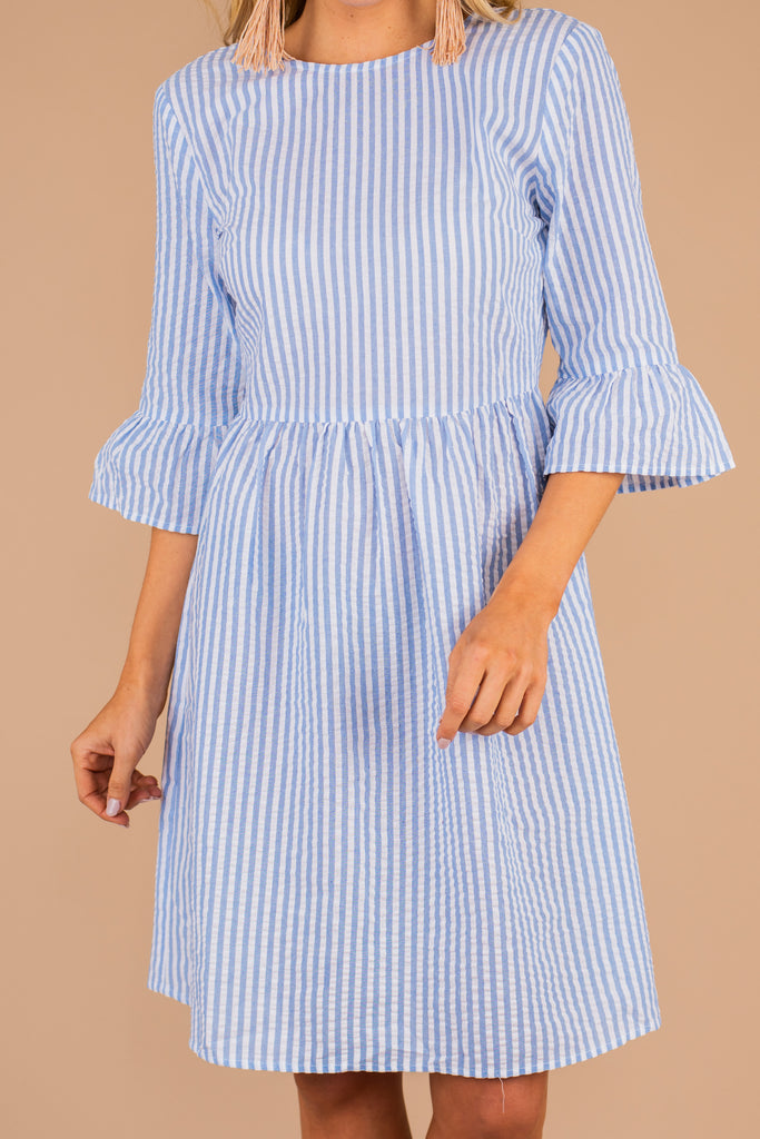 Polished Sky Blue Stripe Dress - Flutter Sleeve – The Mint Julep Boutique