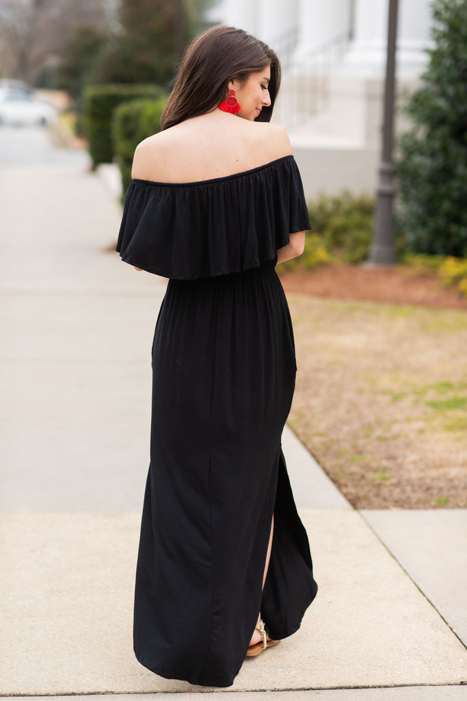 Effortlessly Classic Black Maxi Dress - Off The Shoulder – Shop The Mint