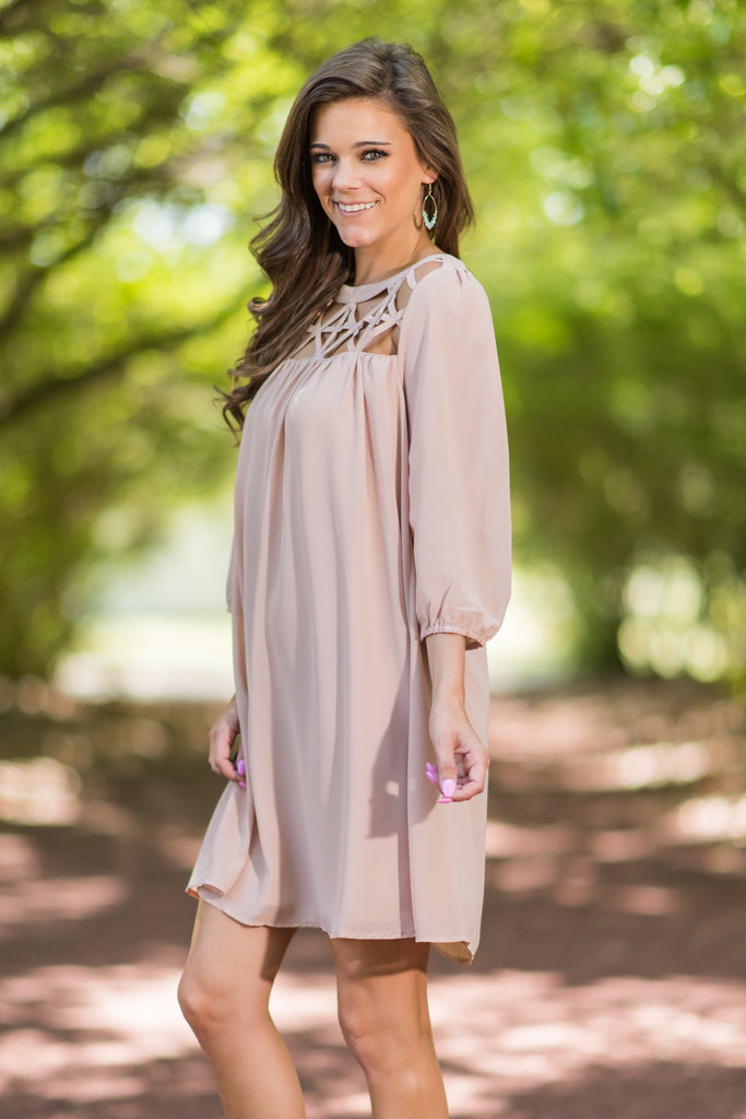 Behind The Glass Dress, Taupe – The Mint Julep Boutique