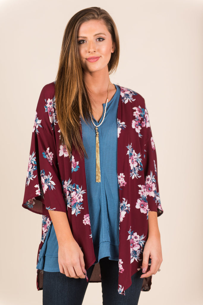 Live For The Fun Kimono, Wine – The Mint Julep Boutique