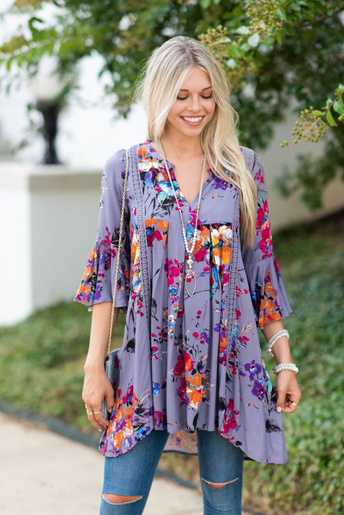 Influenced By Florals Dress, Lilac Gray – The Mint Julep Boutique