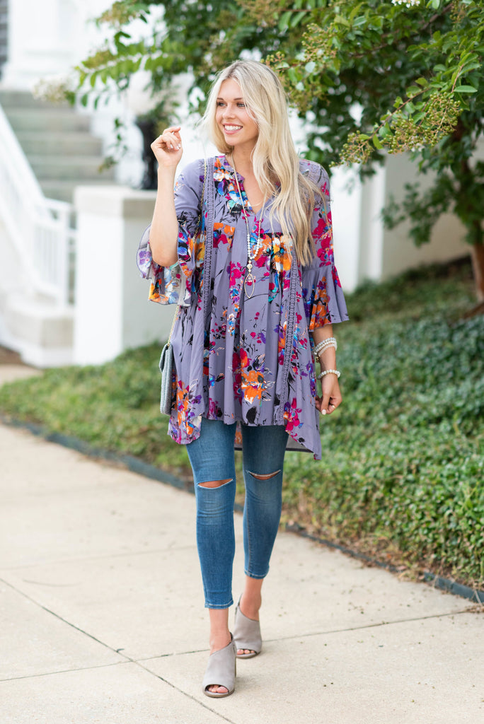 Influenced By Florals Dress, Lilac Gray – The Mint Julep Boutique