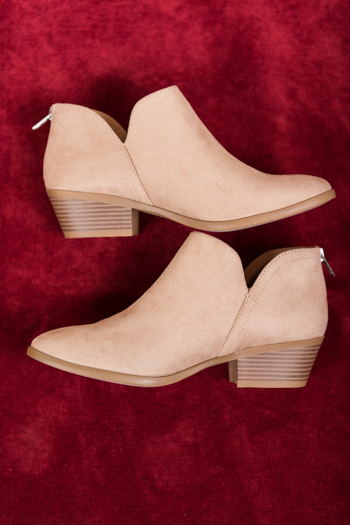 beige wedge booties