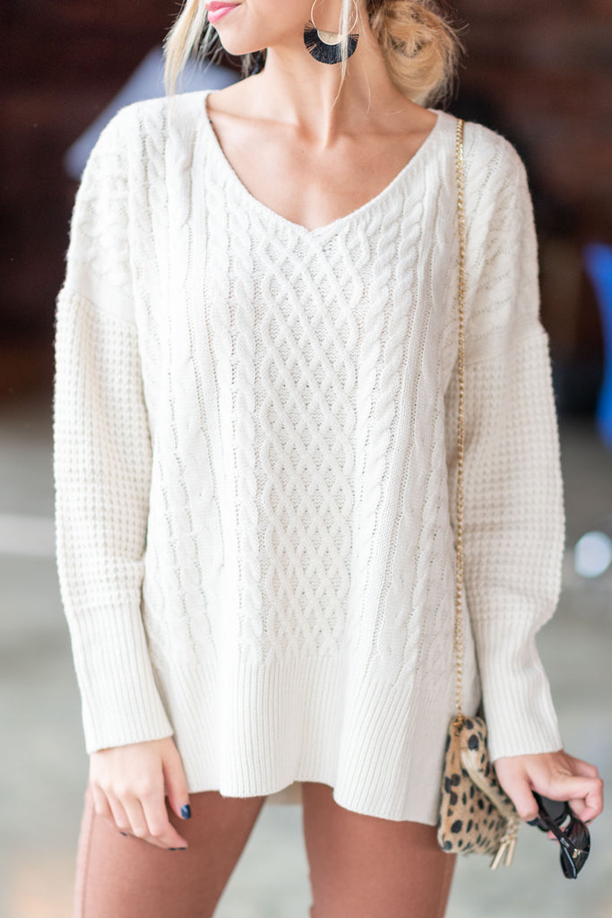 Cable Knit Solid Sweater, Cream – The Mint Julep Boutique