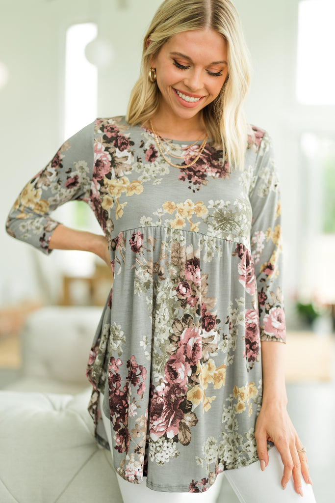 Casual Floral Top, Charcoal – Shop The Mint