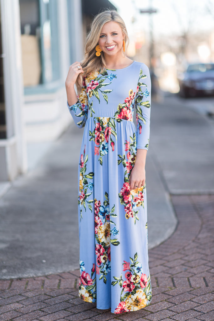 Enter The Gardens Maxi Dress, Periwinkle – The Mint Julep Boutique