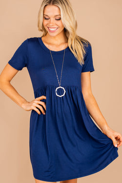 Flowy Comfy Navy Blue Babydoll Dress - Light Dress – Shop The Mint