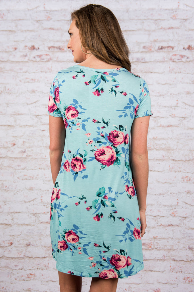 Floral Rose T-shirt Dress With Pockets, Mint – The Mint Julep Boutique