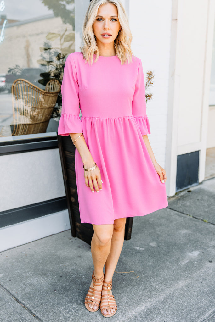 Feminine Pink Peplum Sleeve Dress - Boutique Dresses – Shop The Mint