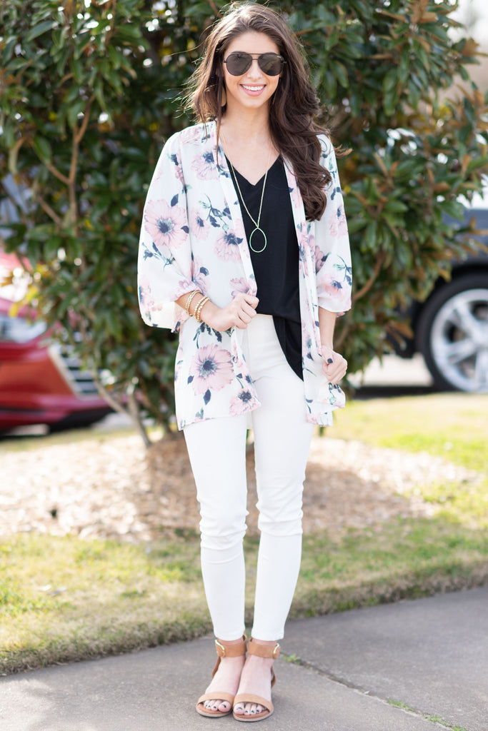 Light Floral Kimono, Ivory – The Mint Julep Boutique