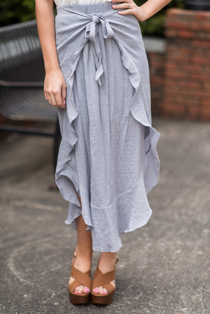 Feminine Flare Wrap Maxi Skirt, Gray – The Mint Julep Boutique