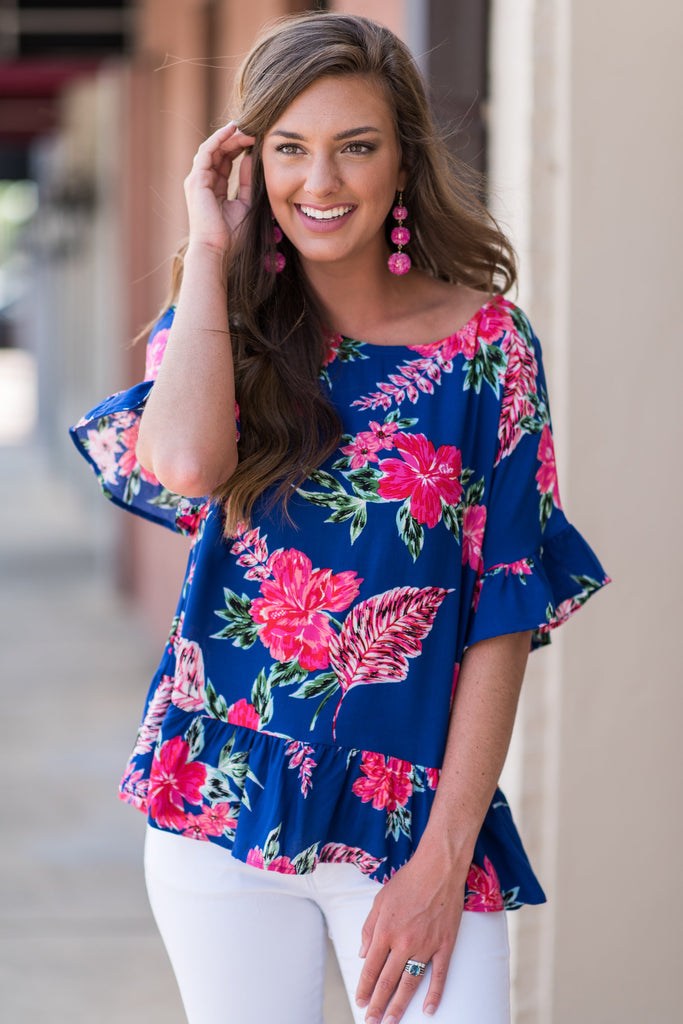 In The Tropics Top, Royal Blue – The Mint Julep Boutique