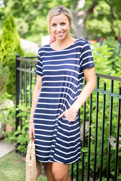 Striped Pocket Dress, Navy – The Mint Julep Boutique