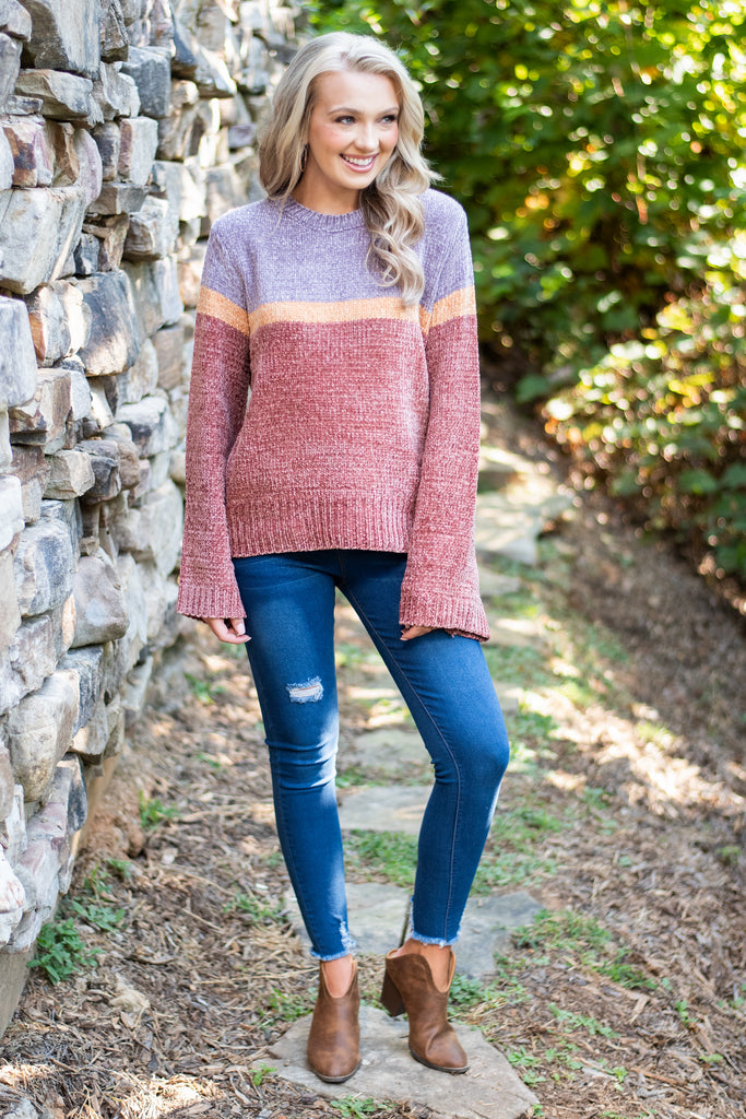 Cozy Warm Dusty Lavender Chenille Sweater - Stripes – Shop The Mint