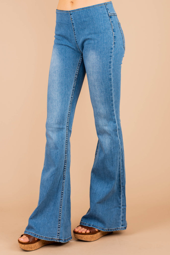 It's A Revolution Denim Blue Flare Jeans - Elastic Waist Jeans – Shop ...