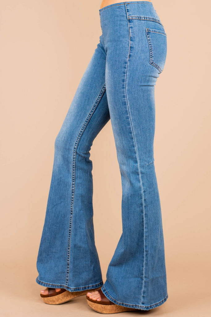 It's A Revolution Denim Blue Flare Jeans - Elastic Waist Jeans – Shop ...