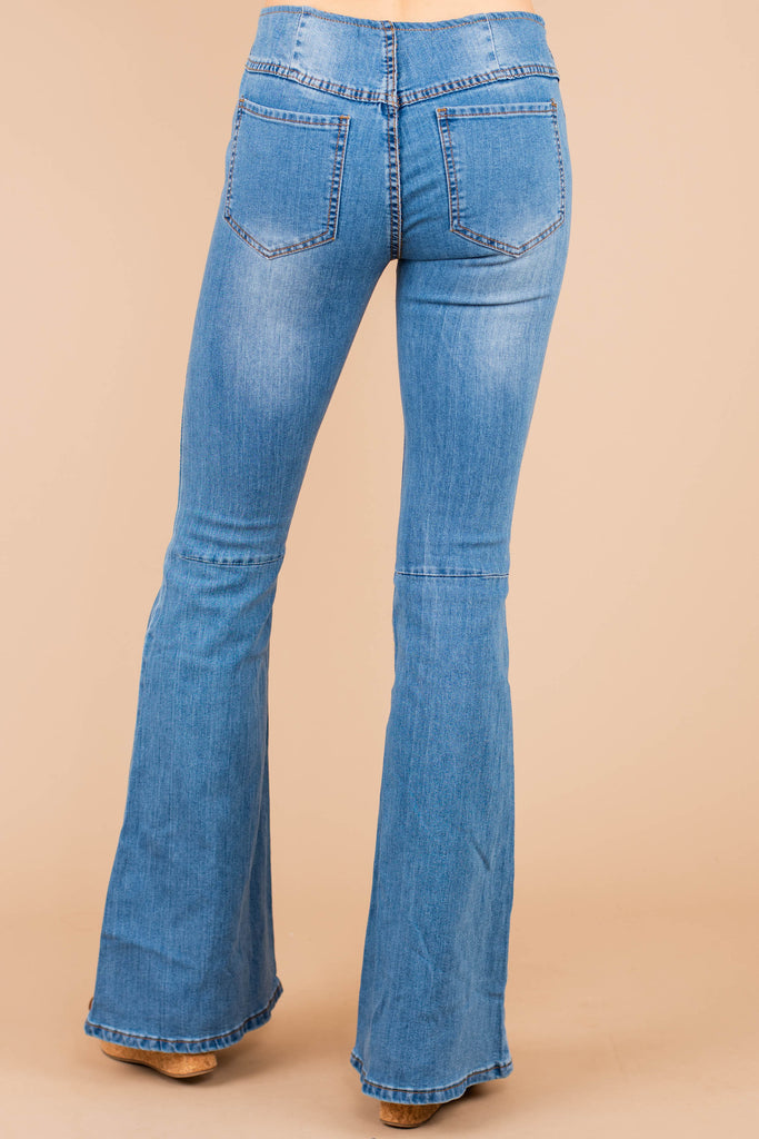 It's A Revolution Denim Blue Flare Jeans - Elastic Waist Jeans – Shop ...