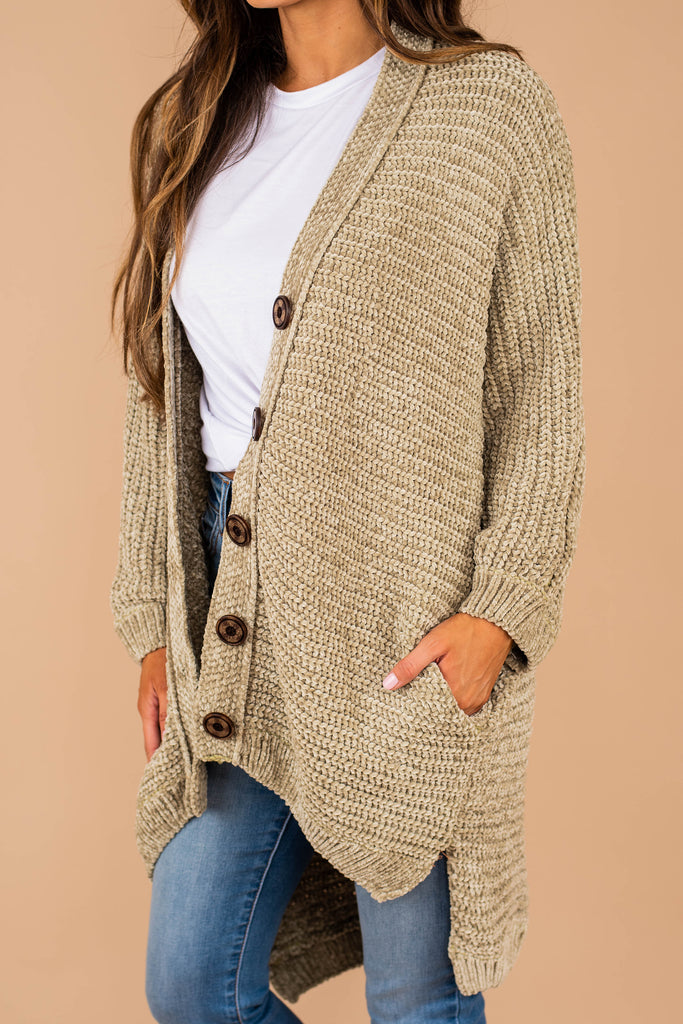 Warm And Cozy Light Olive Green Cardigan - Chenille Cardigan – The Mint ...