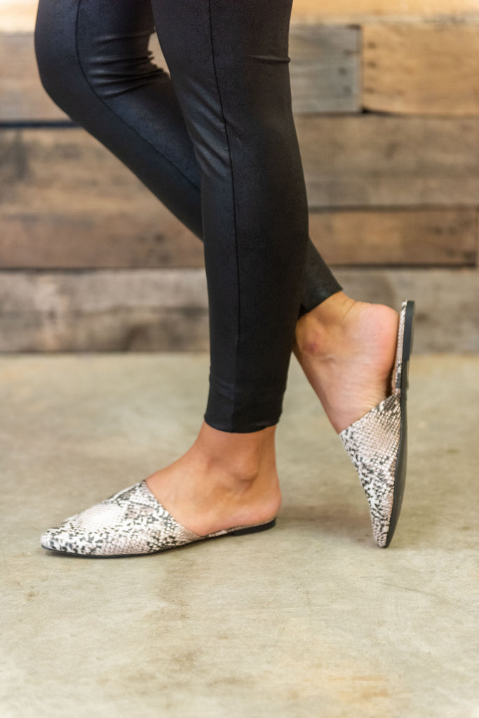 Making Moves Stone Gray Snake Flat Mules – Shop The Mint