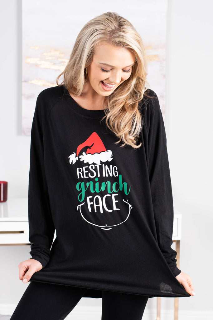 Resting Grinch Face Black Graphic Tunic - Festive Graphic – The Mint ...