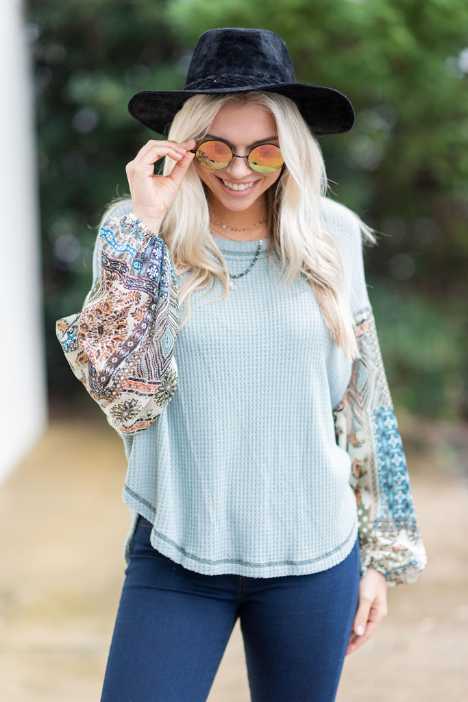 Printed Sleeve Top, Sage – The Mint Julep Boutique