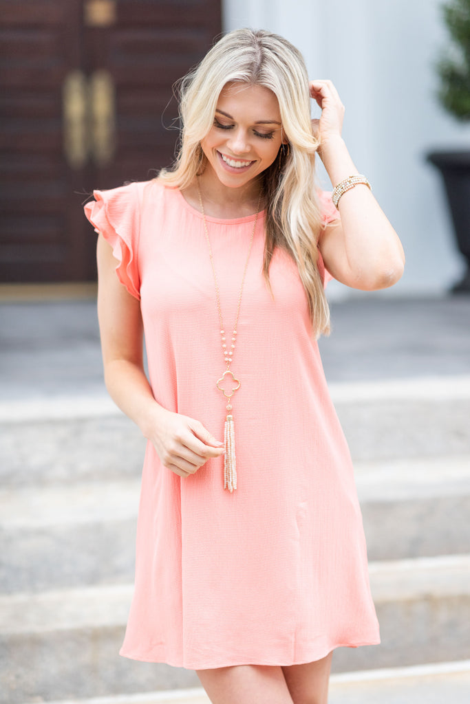 Tell You The News Dress, Peach – The Mint Julep Boutique