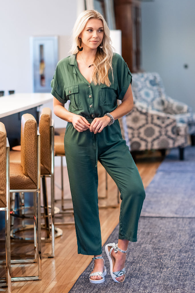 Solid Cargo Jumpsuit, Forest Green – The Mint Julep Boutique