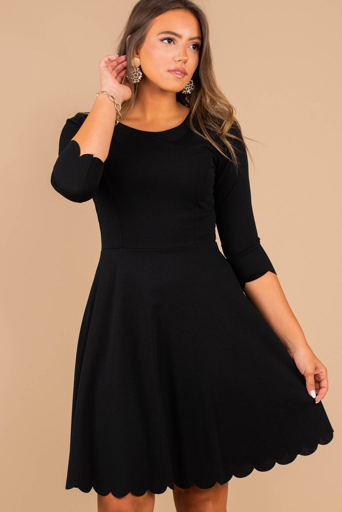 Feminine Black Scalloped Hem Dress - Trendy Dresses – Shop The Mint