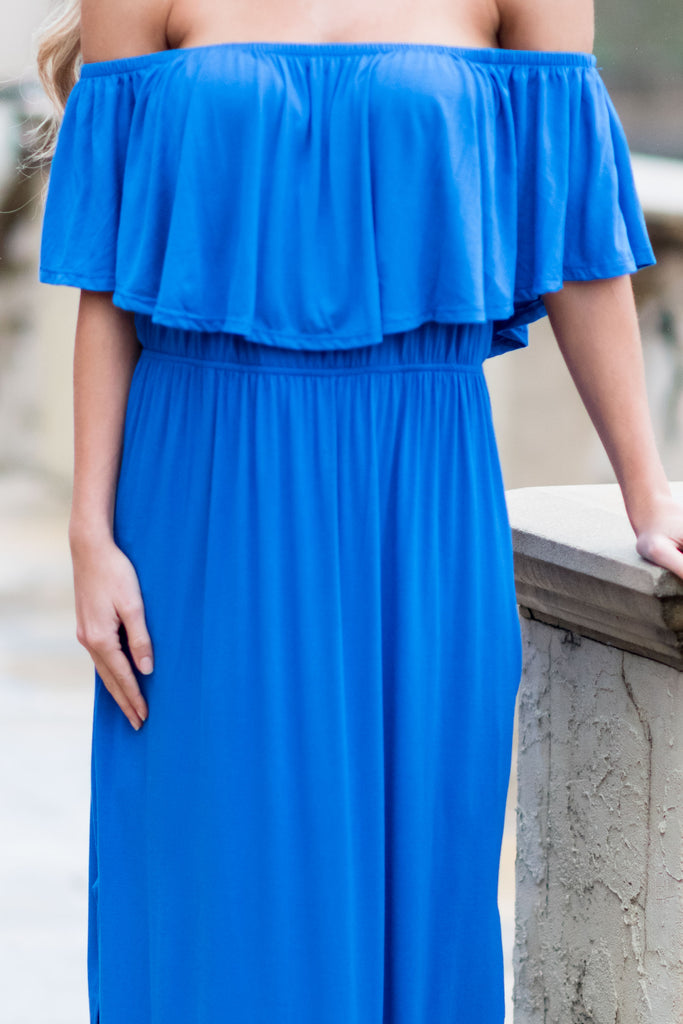 Effortlessly Classic Cobalt Blue Maxi Dress - Off The Shoulder – Shop ...