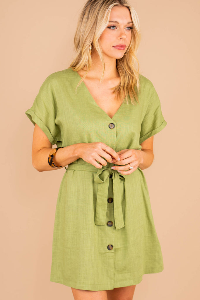 Button Detail Solid Peppermint Green Dress - Classic – The Mint Julep ...