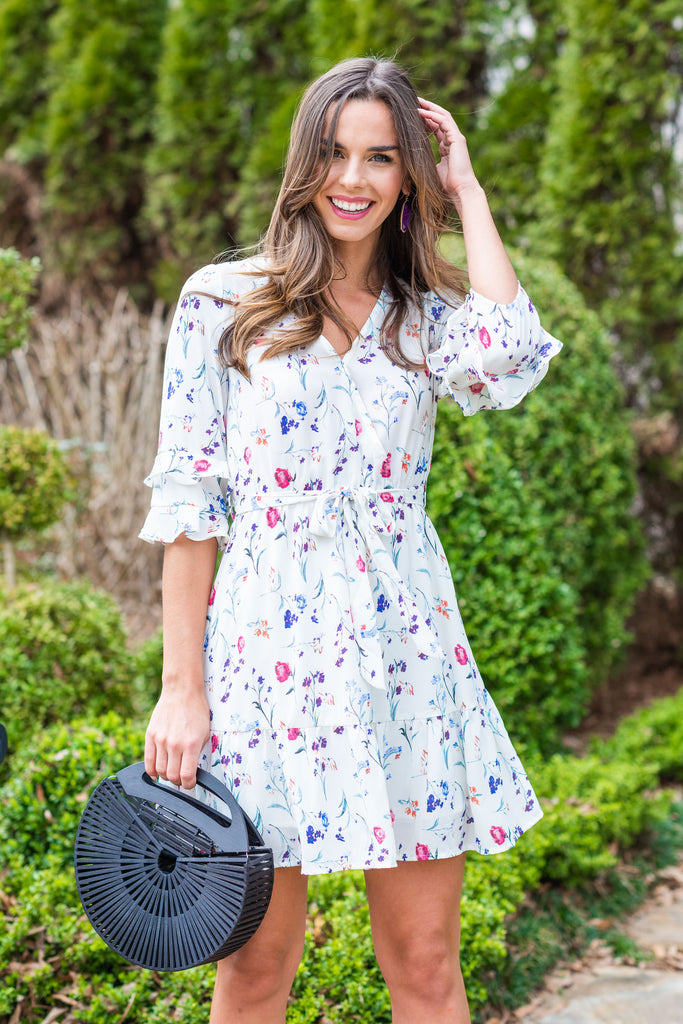 Ruffled Floral Dress, Ivory – Shop The Mint