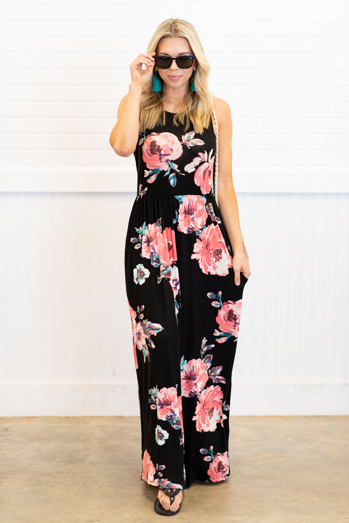 Floral Tank Maxi Dress, Black – The Mint Julep Boutique