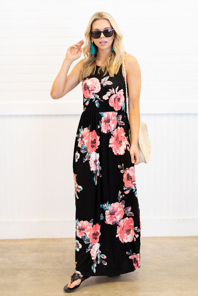 Floral Tank Maxi Dress, Black – The Mint Julep Boutique