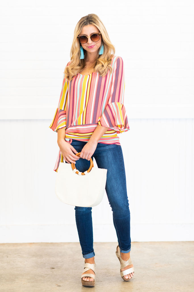 Striped Tied Hem Top, Coral-Multi – The Mint Julep Boutique