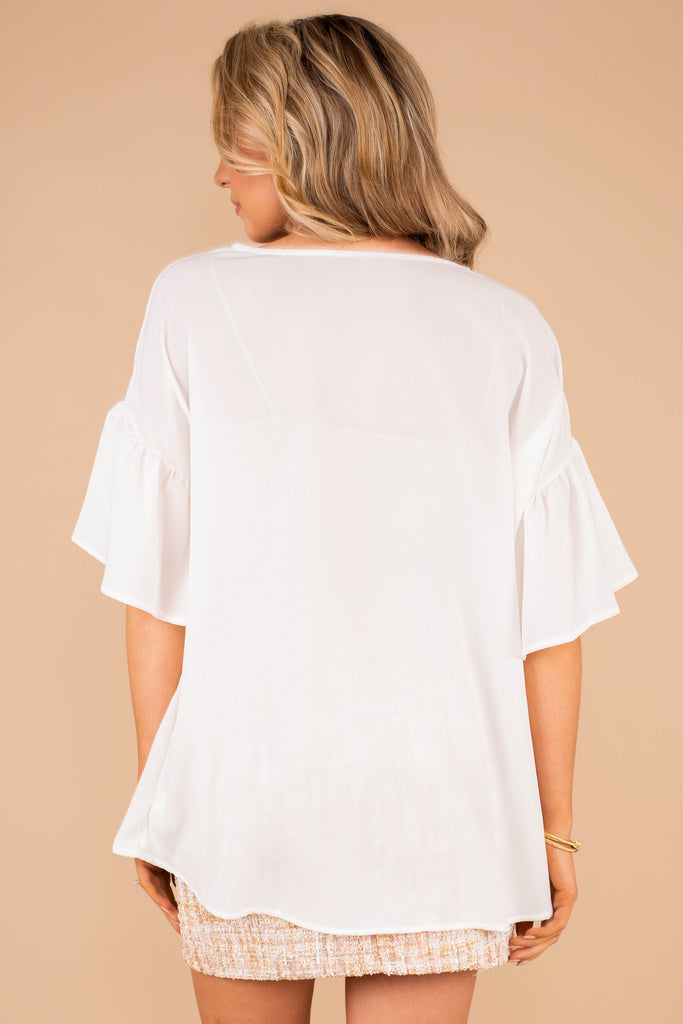 Classic Versatile Ivory White Bell Sleeve Top - Short Sleeve Top – The ...