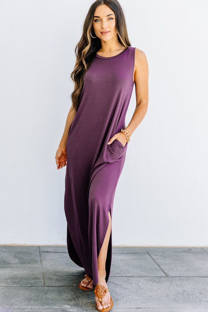 Comfy Eggplant Purple Maxi Dress - Pocket Maxi – Shop The Mint