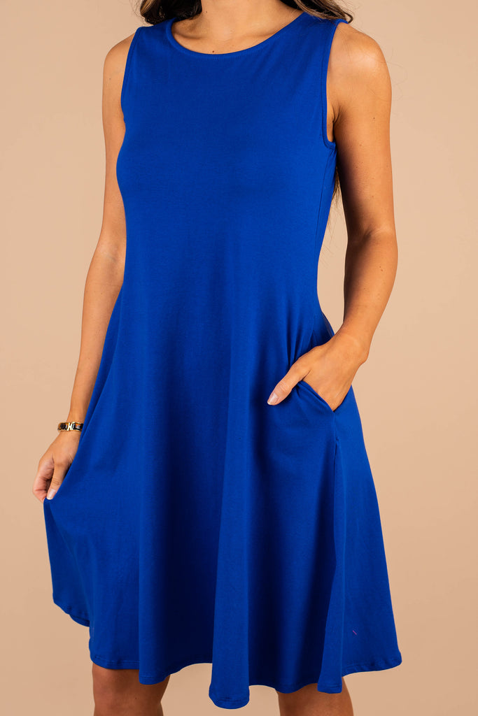 Essential Denim Blue Fit and Flare Dress - Sleeveless – Shop The Mint