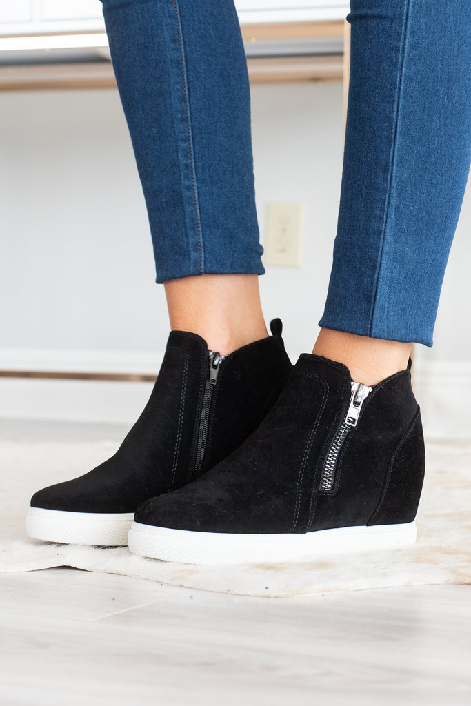 Sassy Fun Black Wedge Sneakers - Zip Up – The Mint Julep Boutique